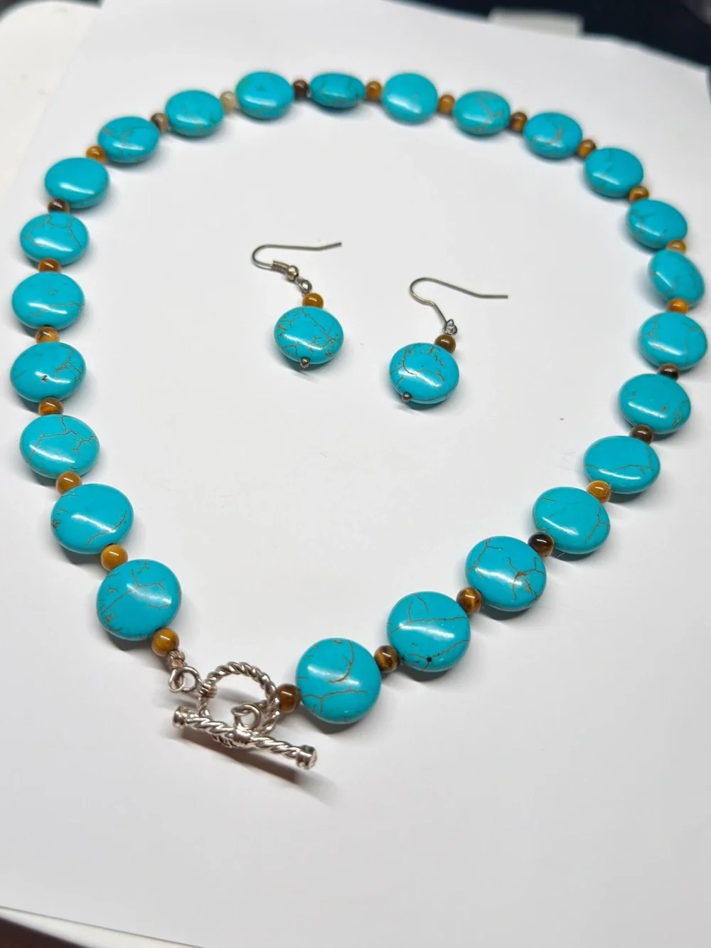 Turquoise Blue Beaded Necklace & Earrings Set